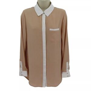 Free people peach and white button down collar workwear top S